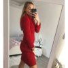 Šaty dlouhé pletené s rolákem dlouhý rukáv dámské (S/M/L ONE SIZE) ITALSKá MóDA IM4212363/DR (Velikost S/M/L, Barva červená)