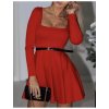Šaty elegantní s páskem dlouhý rukáv dámské (S/M ONE SIZE) ITALSKÁ MÓDA IMPGM237992/DU (Velikost S/M/L, Barva červená)