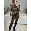 Tunika lesklá s páskem dlouhý rukáv dámská (S/M ONE SIZE) ITALSKÁ MÓDA IMM23M533A/DU (Velikost S/M/L, Barva tmavě zelená)