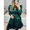 Tunika lesklá s páskem dlouhý rukáv dámská (S/M ONE SIZE) ITALSKÁ MÓDA IMM23M533A/DU (Velikost S/M/L, Barva tmavě zelená)