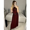 Šaty dlouhé společenské třpytivé s páskem bez rukávu dámské (S/M ONE SIZE) ITALSKá MóDA IMHMS23150/DU (Velikost S/M/L, Barva červená)