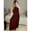 Šaty dlouhé společenské třpytivé s páskem bez rukávu dámské (S/M ONE SIZE) ITALSKá MóDA IMHMS23150/DU (Velikost S/M/L, Barva červená)