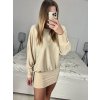 Šaty elegantní třpytivé dlouhý rukáv dámské (S/M ONE SIZE) ITALSKá MóDA IMC23519/DUR (Velikost S/M/L, Barva béžová)