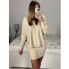 Šaty elegantní třpytivé dlouhý rukáv dámské (S/M ONE SIZE) ITALSKá MóDA IMC23519/DUR (Velikost S/M/L, Barva béžová)