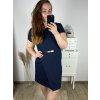 Šaty elegantní společenské krátký rukáv dámské nadrozměr (42-54) POLSKÁ MÓDA PMF22008A/DUR (Velikost 40, Barva tmavě modrá)