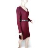 Šaty pletené s páskem dlouhý rukáv dámské (S/M/L ONE SIZE) ITALSKá MóDA IMD23848/DR (Velikost M/L, Barva vínová)