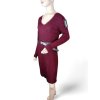 Šaty pletené s páskem dlouhý rukáv dámské (S/M/L ONE SIZE) ITALSKá MóDA IMD23848/DR (Velikost M/L, Barva vínová)
