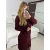 Šaty pletené s páskem dlouhý rukáv dámské (S/M/L ONE SIZE) ITALSKá MóDA IMD23848/DR (Velikost M/L, Barva vínová)