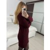 Šaty pletené s páskem dlouhý rukáv dámské (S/M/L ONE SIZE) ITALSKá MóDA IMD23848/DR (Velikost M/L, Barva vínová)