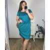 Šaty elegantní společenské bez rukávu dámské nadrozměr (44-54) POLSKÁ MÓDA  PMF22004F/DUR (Velikost 44, Barva tyrkysová)