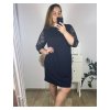 Šaty elegantní společenské 3/4 rukáv dámské nadrozměr (44-56) POLSKÁ MÓDA PMFF24DITA2/DU (Velikost 44, Barva tmavě modrá)