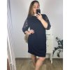 Šaty elegantní společenské 3/4 rukáv dámské nadrozměr (44-56) POLSKÁ MÓDA PMFF24DITA2/DU (Velikost 44, Barva tmavě modrá)