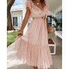 Šaty elegantní tylové společenské krátký rukáv dámské (S/M ONE SIZE) ITALSKÁ MÓDA IMM23M9663/DU (Velikost S/M/L, Barva béžová)