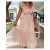 Šaty elegantní tylové společenské krátký rukáv dámské (S/M ONE SIZE) ITALSKÁ MÓDA IMM23M9663/DU (Velikost S/M/L, Barva béžová)