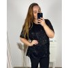 Tunika s flitrama prodloužená krátký rukáv dámská nadrozměr (2XL/3XL/4XL ONE SIZE) ITALSKÁ MÓDA IMC23LEXI/DU (Velikost 2XL/3XL, Barva Černá)