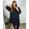 Šaty elegantní dlouhý rukáv dámské nadrozměr (3XL/4XL ONE SIZE) ITALSKá MóDA IM424BELLA/DU (Velikost 3XL/4XL, Barva Černá)