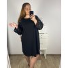 Šaty elegantní dlouhý rukáv dámské nadrozměr (3XL/4XL ONE SIZE) ITALSKá MóDA IM424BELLA/DU (Velikost 3XL/4XL, Barva Černá)