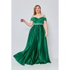 Šaty dlouhé elegantní společenské carmen dámské nadrozměr (42-48) FRANCOUZSKÁ MÓDA FMPEL23PATRICIAQS-3/DUR (Velikost 42, Barva zelená smaragdová)