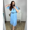 Šaty košilové s páskem dlouhý rukáv dámské nadrozměr (L/XL ONE SIZE) ITALSKÁ MÓDA IMC24077/DU (Velikost L/XL, Barva světle modrá)