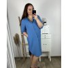 Šaty košilové 3/4 dlouhý rukáv dámské nadrozměr (XL/2XL ONE SIZE) ITALSKÁ MÓDA IM424075/DR (Velikost XL/2XL, Barva modrá džínová)