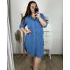 Šaty košilové 3/4 dlouhý rukáv dámské nadrozměr (XL/2XL ONE SIZE) ITALSKÁ MÓDA IM424075/DR (Velikost XL/2XL, Barva modrá džínová)