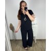Souprava s řetízkem oversize kalhoty a tričko s krátkým rukávem  dámská nadrozměr (M/L/XL ONE SIZE) ITALSKÁ MÓDA IMC24KLAIDA/DR (Velikost L/XL, Barva Černá)