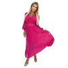 414-4 KLARA řasené šaty s páskem a výstřihem - fuchsiové (Velikost UNI, Barva _barva viz foto)