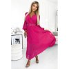 414-4 KLARA řasené šaty s páskem a výstřihem - fuchsiové (Velikost UNI, Barva _barva viz foto)