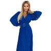 414-5 KLARA řasené šaty s páskem a výstřihem - královská modrá (Velikost UNI, Barva _barva viz foto)