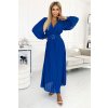 414-5 KLARA řasené šaty s páskem a výstřihem - královská modrá (Velikost UNI, Barva _barva viz foto)