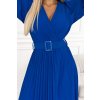 414-5 KLARA řasené šaty s páskem a výstřihem - královská modrá (Velikost UNI, Barva _barva viz foto)