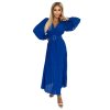 414-5 KLARA řasené šaty s páskem a výstřihem - královská modrá (Velikost UNI, Barva _barva viz foto)