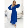 414-5 KLARA řasené šaty s páskem a výstřihem - královská modrá (Velikost UNI, Barva _barva viz foto)