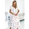 434-4 LISA Plisované midi šaty s výstřihem a volánky - broskvový květ na bílém pozadí (Velikost UNI, Barva _barva viz foto)