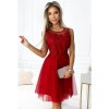 522-3 CATERINA Dámské šaty s guipure a jemným tylem - červené