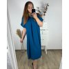 Šaty oversize maxi dlouhé krátký rukáv dámské bavlněné (3XL/4XL/5XL ONE SIZE) Italská Móda IM324VIKTORIE/DR (Velikost 4XL/5XL, Barva modrá petrolejová)
