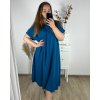 Šaty oversize maxi dlouhé krátký rukáv dámské bavlněné (3XL/4XL/5XL ONE SIZE) Italská Móda IM324VIKTORIE/DR (Velikost 4XL/5XL, Barva modrá petrolejová)
