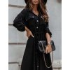Šaty košilové krátké midi dlouhý rukáv dámské (S/M ONE SIZE) ITALSKÁ MÓDA IMWBH24002/DUR (Velikost S/M/L, Barva hnědá)