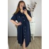 Šaty letní košilové krátký rukáv dámské nadrozměr (2XL/3XL/4XL ONE SIZE) ITALSKÁ MÓDA IMWQ24103/DUR (Velikost 3XL/4XL, Barva světle modrá)