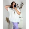 Tunika s přívěškem krátký rukáv dámská nadrozměr (3XL/4XL ONE SIZE) ITALSKÁ MÓDA IMWQ24079/DUR (Velikost 3XL/4XL, Barva bílá)