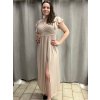 Šaty dlouhé společenské krátký rukáv dámské (S/M ONE SIZE) ITALSKÁ MÓDA IMD23299/DUR (Velikost S/M/L, Barva béžová)