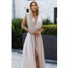 509-2 Elegantní dlouhé šaty vázané na mnoho způsobů - béžové se třpytkami
