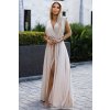 509-2 Elegantní dlouhé šaty vázané na mnoho způsobů - béžové se třpytkami