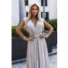 509-2 Elegantní dlouhé šaty vázané na mnoho způsobů - béžové se třpytkami