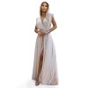 509-2 Elegantní dlouhé šaty vázané na mnoho způsobů - béžové se třpytkami
