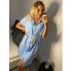 Šaty košilové krátký rukáv dámské (S/M/L ONE SIZE) ITALSKá MóDA IM321258/DR (Velikost S/M/L, Barva modrá)