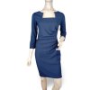 Šaty elegantní pouzdrové 3/4 rukáv dámské (S-XL) ITALSKÁ MÓDA IMM23M23121-2/DUR (Velikost S, Barva tmavě modrá)