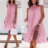 Šaty letní skládané bez rukávu dámské (S/M/L ONE SIZE) ITALSKÁ MÓDA IMWDK24360 (Velikost S/M/L, Barva béžová)