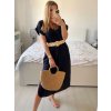 Šaty dlouhé letní s páskem krátký rukáv dámské (S/M ONE SIZE) ITALSKá MóDA IM324200/DU (Velikost S/M/L, Barva Černá)