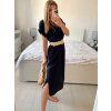 Šaty dlouhé letní s páskem krátký rukáv dámské (S/M ONE SIZE) ITALSKá MóDA IM324200/DU (Velikost S/M/L, Barva Černá)